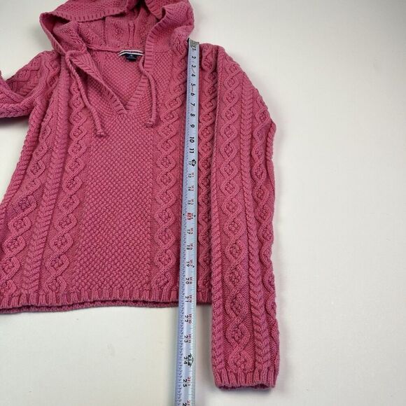 Ralph Lauren Polo Jeans Y2K Cable Knit Hooded Sweater S Fitted Fisherman cabin - Picture 6 of 11